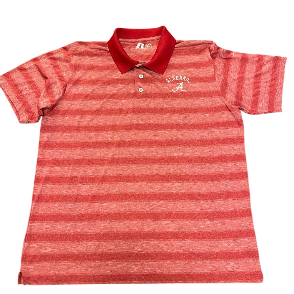 Russell Athletic Red and White Striped Polo Shirt